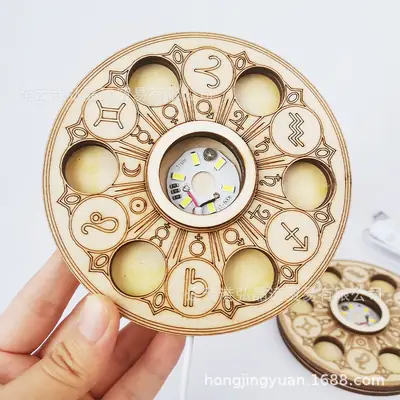 Wooden Seven-Star Lamp Holder with Porous Crystal Ball Base