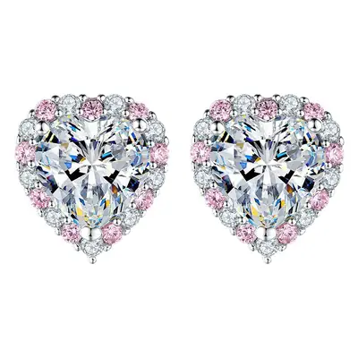 Ladies Crown Zircon Earrings 925 Sterling Silver Heart Design