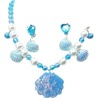 Kids Shell Necklace Bracelet Earrings Set Non-Pierced