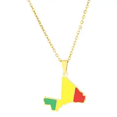 Famous Mali Map Necklace Gold Titanium Men Women
