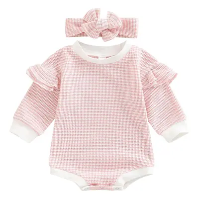 Pink Waffle Knit Baby Outfit with Hair Bow