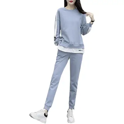 Women's Pink Sweatpants Set with White Stripes