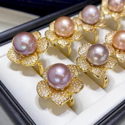 11mm Pearl Flower Earrings 18K Gold Injection