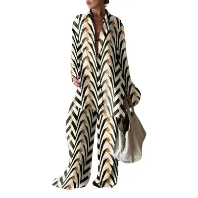 Green Abstract Print Loose Suit for Women Travel Wear