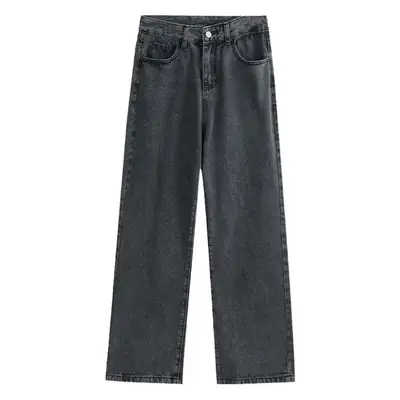 Women Wide Leg Slim Jeans Dark Grey Korean Style