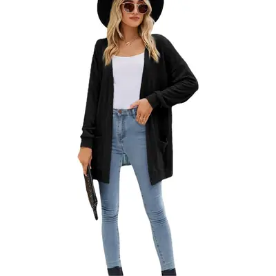 Women's Long Sleeve Cardigan Sweater Brown Cotton Autumn Coat