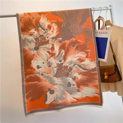 Women's Winter Warm Cashmere Scarf with Abstract Print