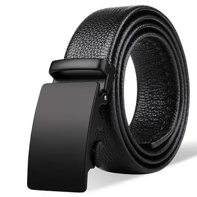 Men's Black Leather Belt with Automatic Buckle