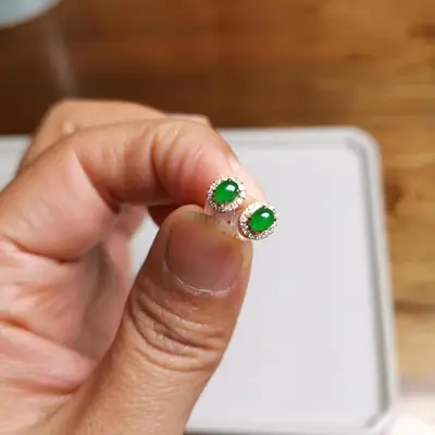 Natural Imitation Green Egg Earrings Small S925 Silver