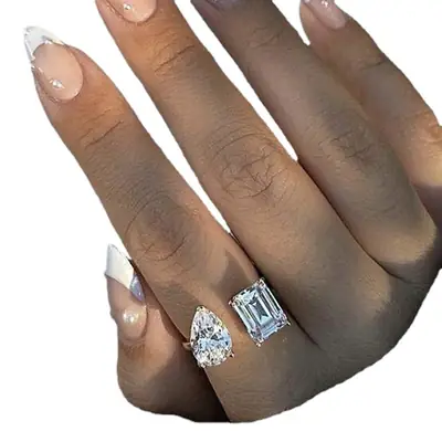 Geometric Square Diamond Open Ring for Women