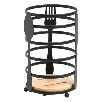 White Round Chopstick Holder with Oak Bottom Drainage