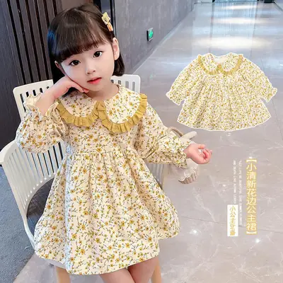 Girls Floral Dress Spring 2025 Kids Small Yellow