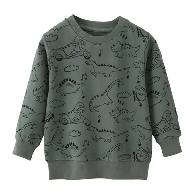 Kids Dinosaur Sweatshirt Green Cotton Long Sleeve