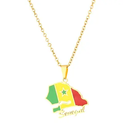 Stainless Steel Senegal Map Necklace for Men Women Ethnic Cross Border Jewelry