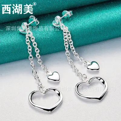 Silver Heart Earrings for Women's Jewelry