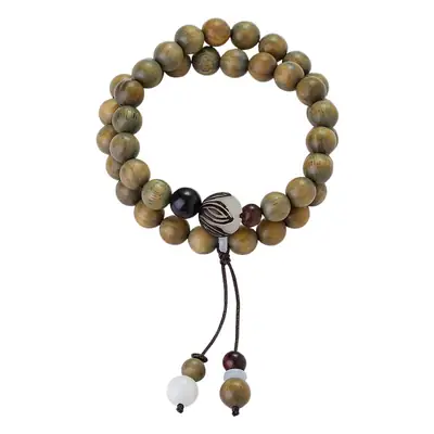 Green Sandalwood Buddha Beads Bracelet with Bodhi Seed Lotus Double Circle Design