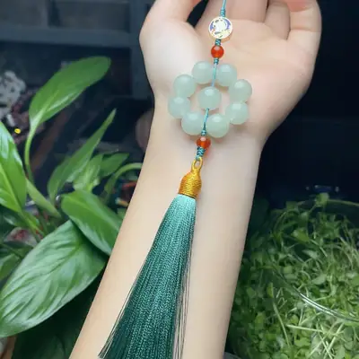 She Taicui Green Beaded Pendant with Tassel