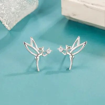 Diamond Flower Earrings for Women Silver Leaf Design