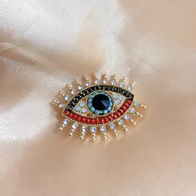 Eye Rhinestone Jewelry Set with Red Blue Gemstones
