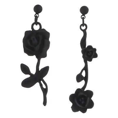 Asymmetric Black Rose Flower Earrings Without Ear Holes