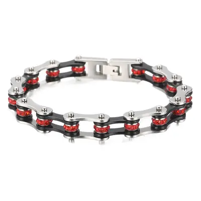 Titanium Steel Motorcycle Bracelet Orange Black Diamond Encrusted 46g