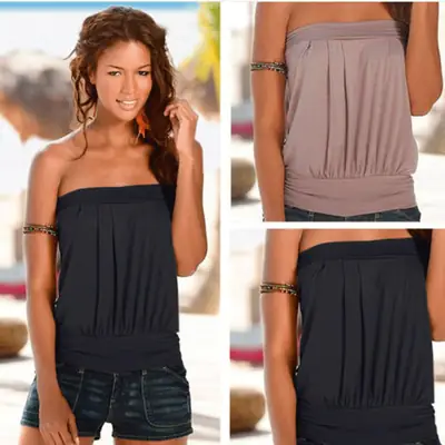 Black Strapless Tube Top Vest for Women