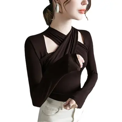 Hanging Neck Top Long Sleeve Black Underwear