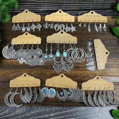 Ancient Silver Geometric Turquoise Hollow Earrings for Women