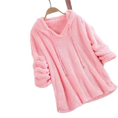 Pink Fluffy Hooded Fleece Pajama for Women