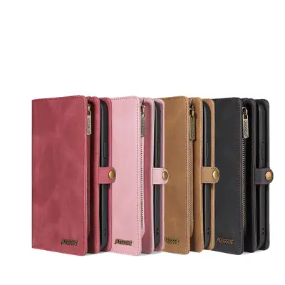 Apple iPhone16 Promax Leather Wallet Case Brown Black Red Pink
