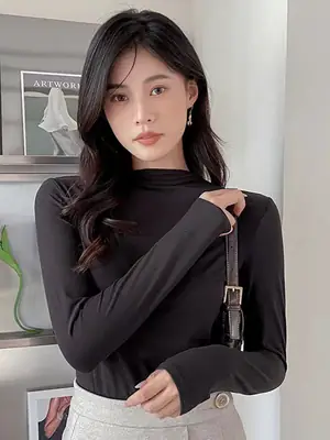 Women Fleece Lined Slim Fit Half-Turtleneck Top