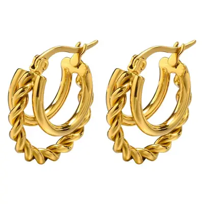 Gold Three-Ring Earrings for Women