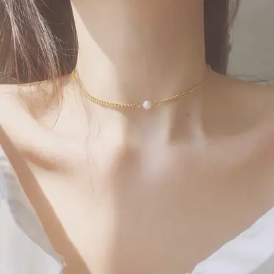 Natural Freshwater Pearl Necklace Single Elegant Gold Chain