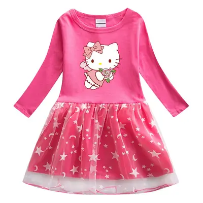Girls Hello Kitty Long Sleeve Dress Purple Starry Bottom 2022