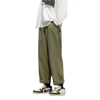 Men Loose Straight Pants Solid Color Autumn Casual Wear