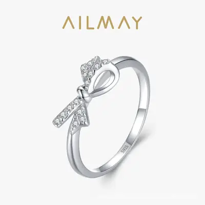 s925 Sterling Silver Bow Ring Women's Japanese and Korean Sweet Small Fresh Micro Diamond Index Finger Ring Valentine's Day Gift