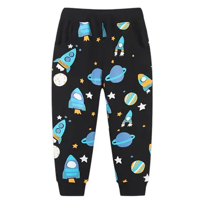Kids Space Print Cotton Pants Black Boys Spring Autumn