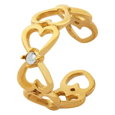 Gold Bow Inlaid Zircon Heart Ring