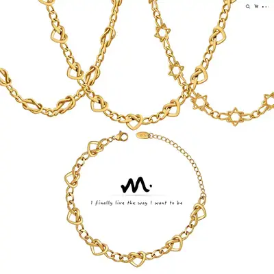 Gold Chain Necklace Set with Heart & Knot Design