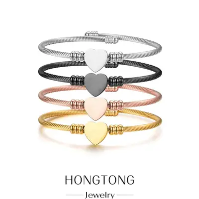 Peach Heart Wire Braided Bracelet 56mm