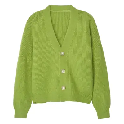 Women Blue Knitted V-Neck Cardigan 2025