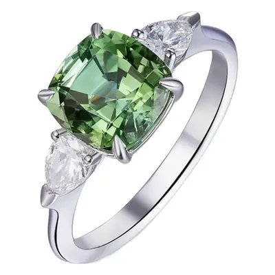 Elegant Green Tourmaline Square Diamond Ring with Diamonds