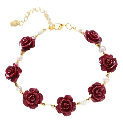 Women's Rose Flower Adjustable Bracelet Imperial Purple Gold Plated