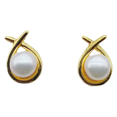 Korean Style Cross Pearl Earrings S925 Silver Drop Shaped