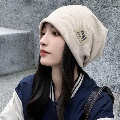 Women Wool Beanie Hat with Letter Embroidery Winter Use