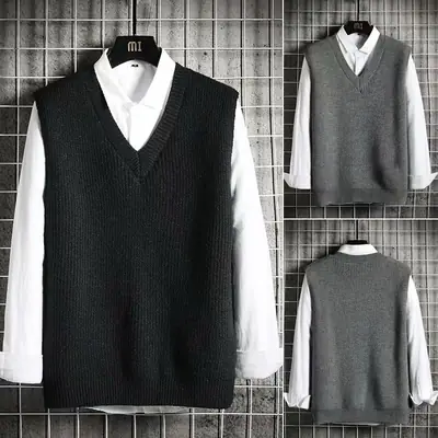 Men's V-Neck Waistcoat Vest Brown Knit