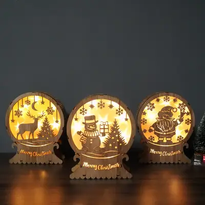 Wooden Christmas Ornament with LED Light & "Merry Christmas" Text