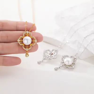 New Chinese Style Pearl Four-Leaf Clover Necklace Women's Lucky Accessory