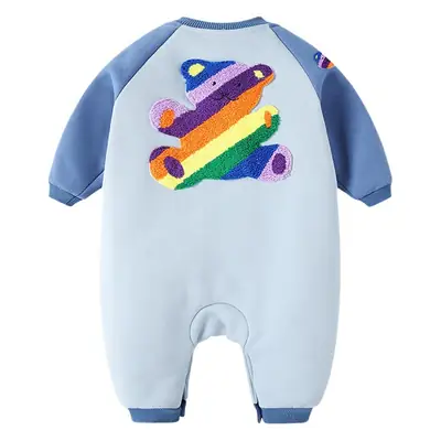 Baby Warm Fleece Lined Jumpsuit with Rainbow Print