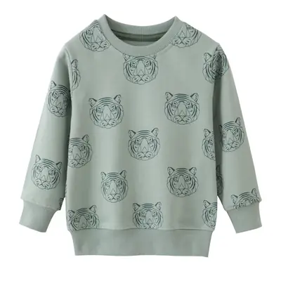 Kids Long Sleeve Tiger Print Sweater Green